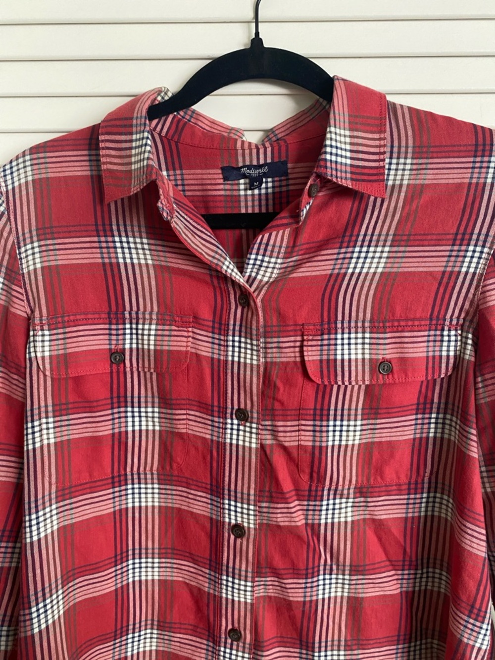 Madewell Red Plaid Cotton Button-Down Shirt